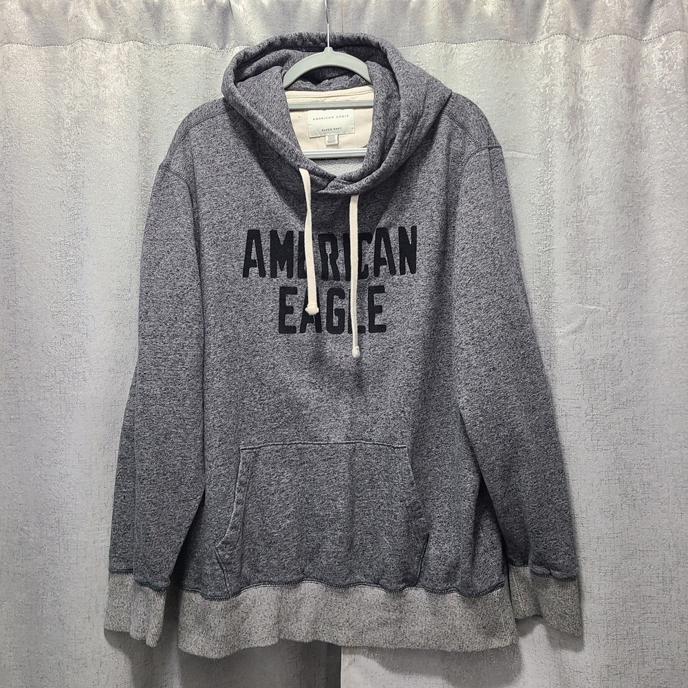 American Eagle Cream and Gray Super Soft Hoodie Mens XLT